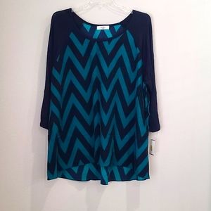Moa Moa 3X NWT Navy & Aqua Chevron Shirt